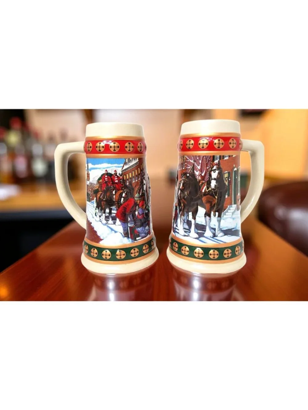 2-Vintage 1993 Budweiser Holiday Stein Collection "Hometown" Holiday Ceramic Bee - Picture 4 of 10